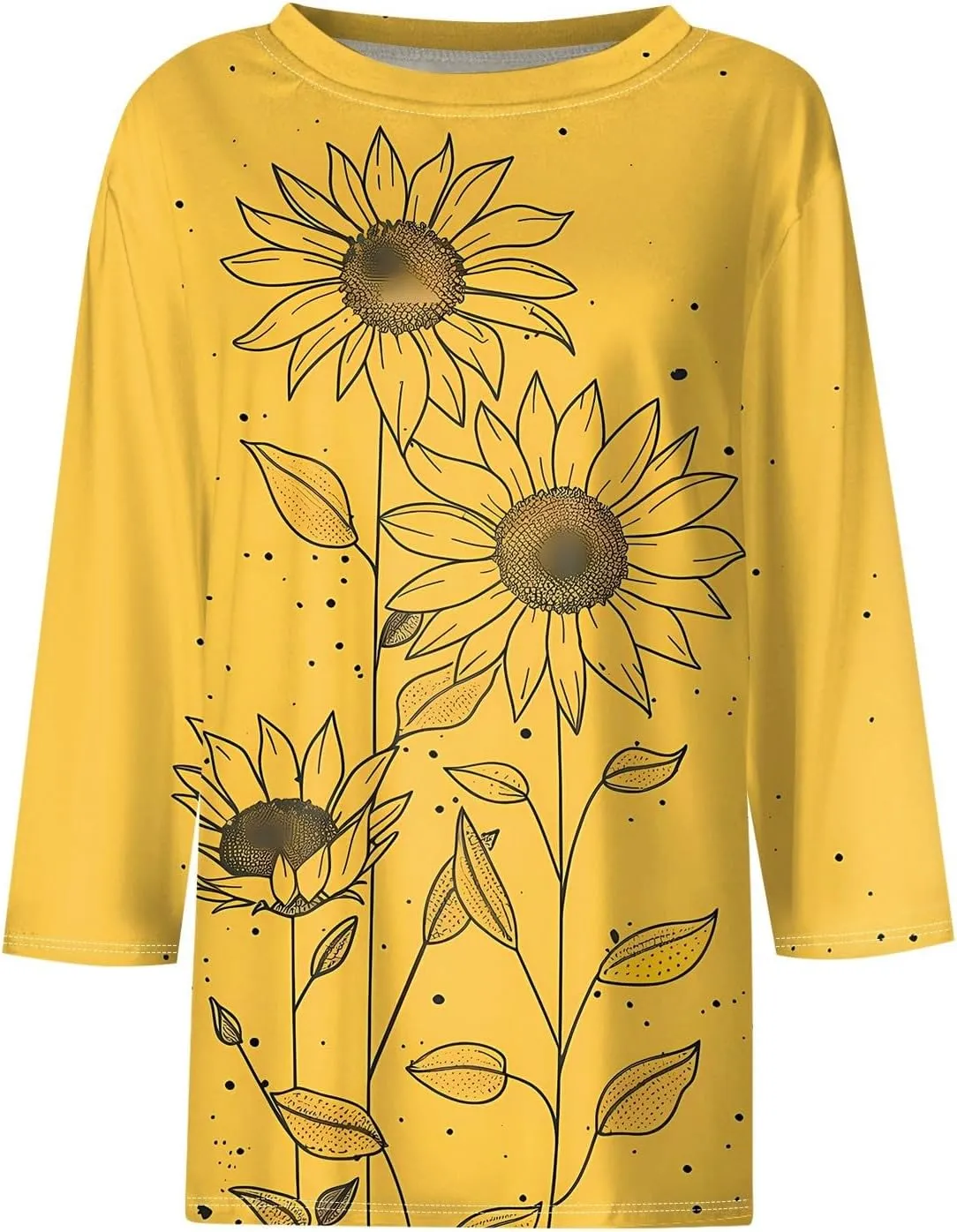 3/4 Sleeve Blouses Plus Size Tops for Women Graphic T Shirts Crewneck Casual Summer Shirts Loose Fit Blouses
