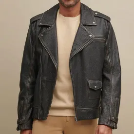 Asymmetrical Leather Biker Jacket For Men