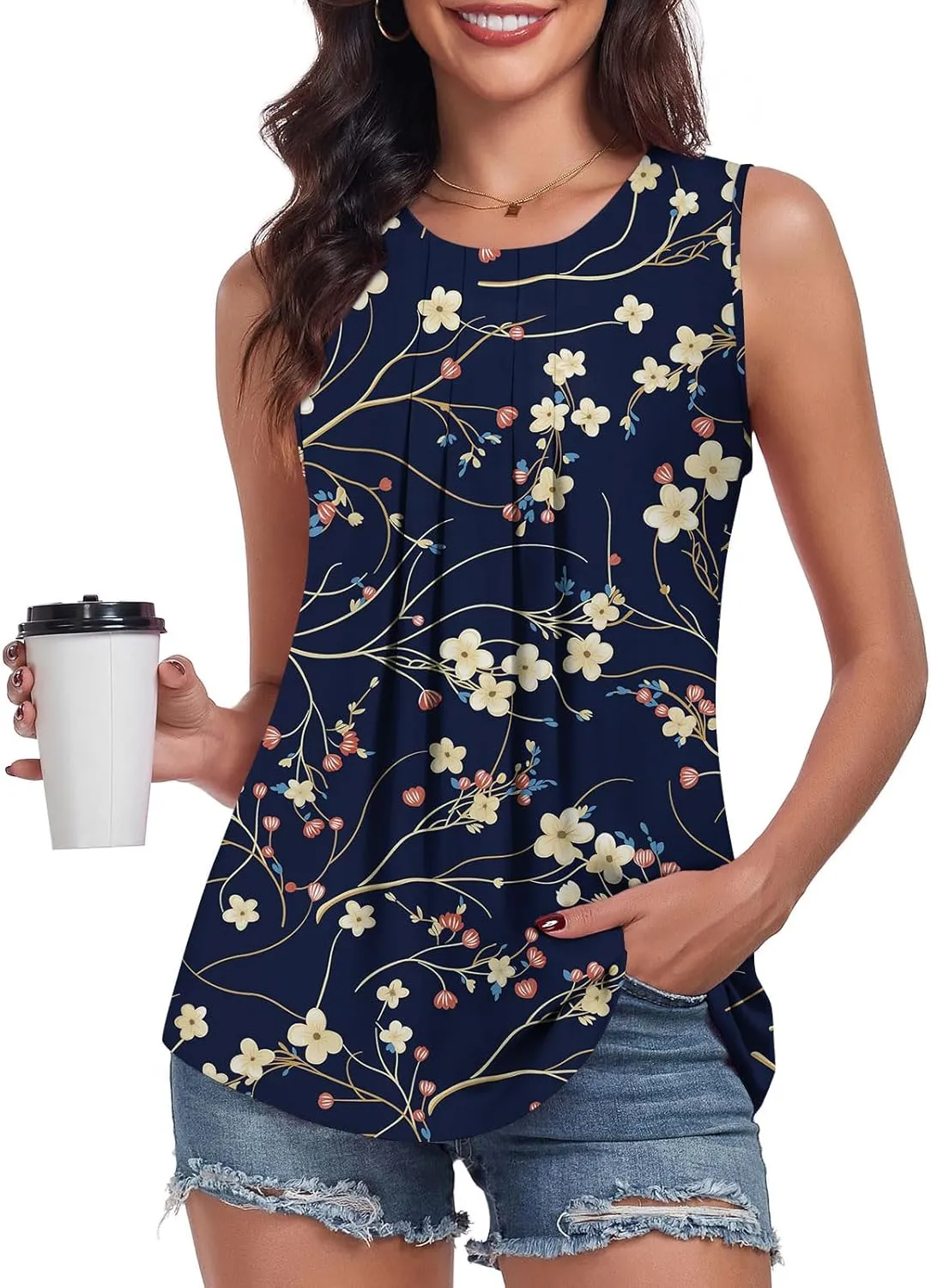 Bestbee Women's Sleeveless Chiffon Blouses Dressy Casual Tank Tops 2025 Summer Crew Neck Tunics Office Cute Work Shirts