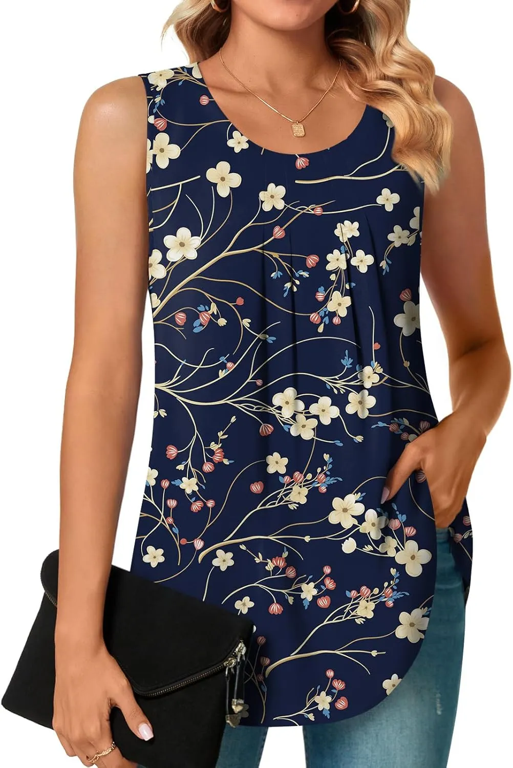 Bestbee Women's Sleeveless Chiffon Blouses Dressy Casual Tank Tops 2025 Summer Crew Neck Tunics Office Cute Work Shirts