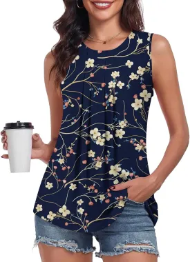 Bestbee Women's Sleeveless Chiffon Blouses Dressy Casual Tank Tops 2025 Summer Crew Neck Tunics Office Cute Work Shirts