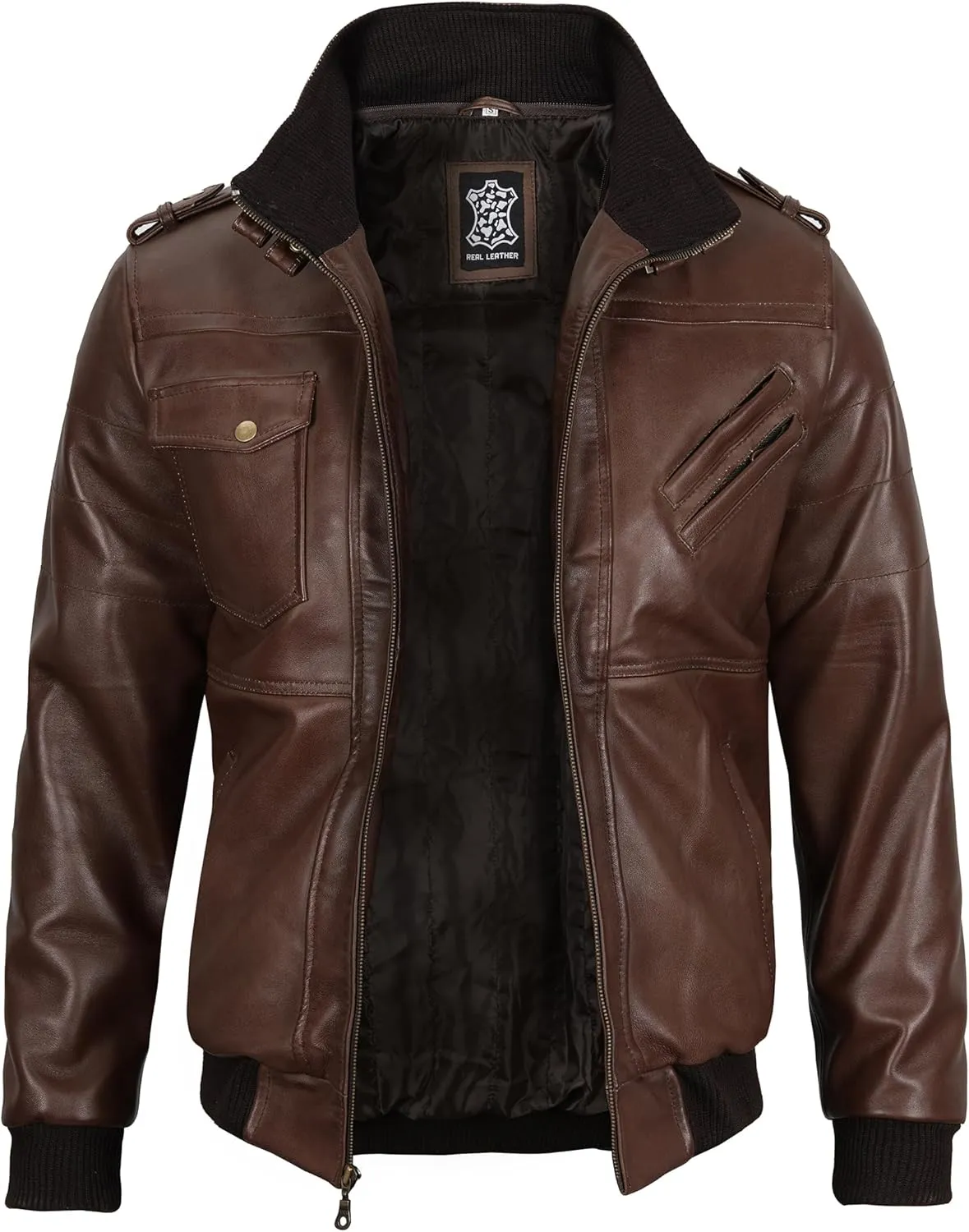 Blingsoul Leather Bomber Jackets For Men - Real Lambskin Mens Leather Jacket With Hood