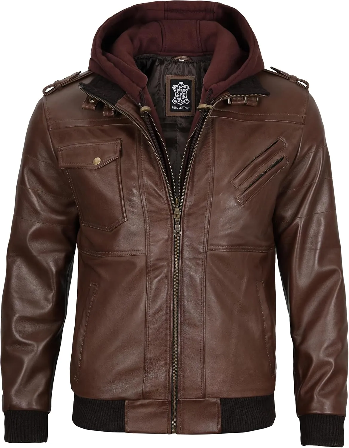 Blingsoul Leather Bomber Jackets For Men - Real Lambskin Mens Leather Jacket With Hood
