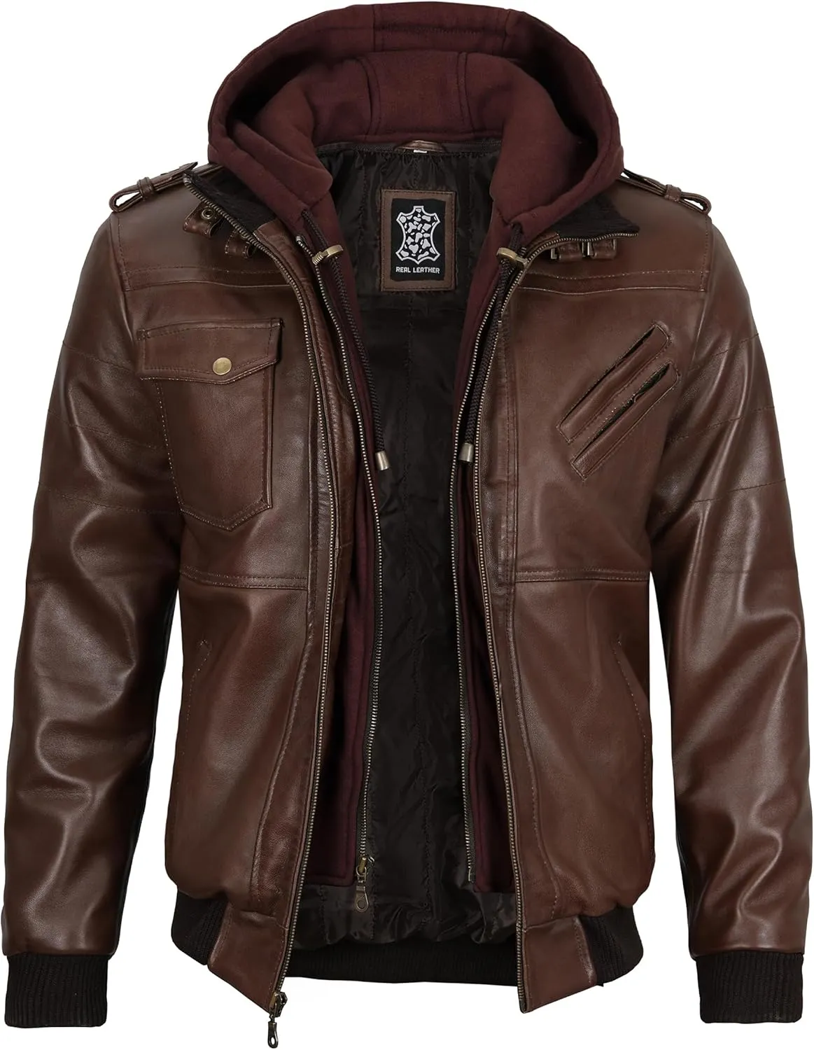 Blingsoul Leather Bomber Jackets For Men - Real Lambskin Mens Leather Jacket With Hood