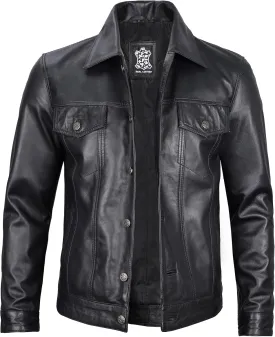 Blingsoul Premium Vintage Leather Jacket Men - Real Lambskin Trucker Mens Leather Jackets
