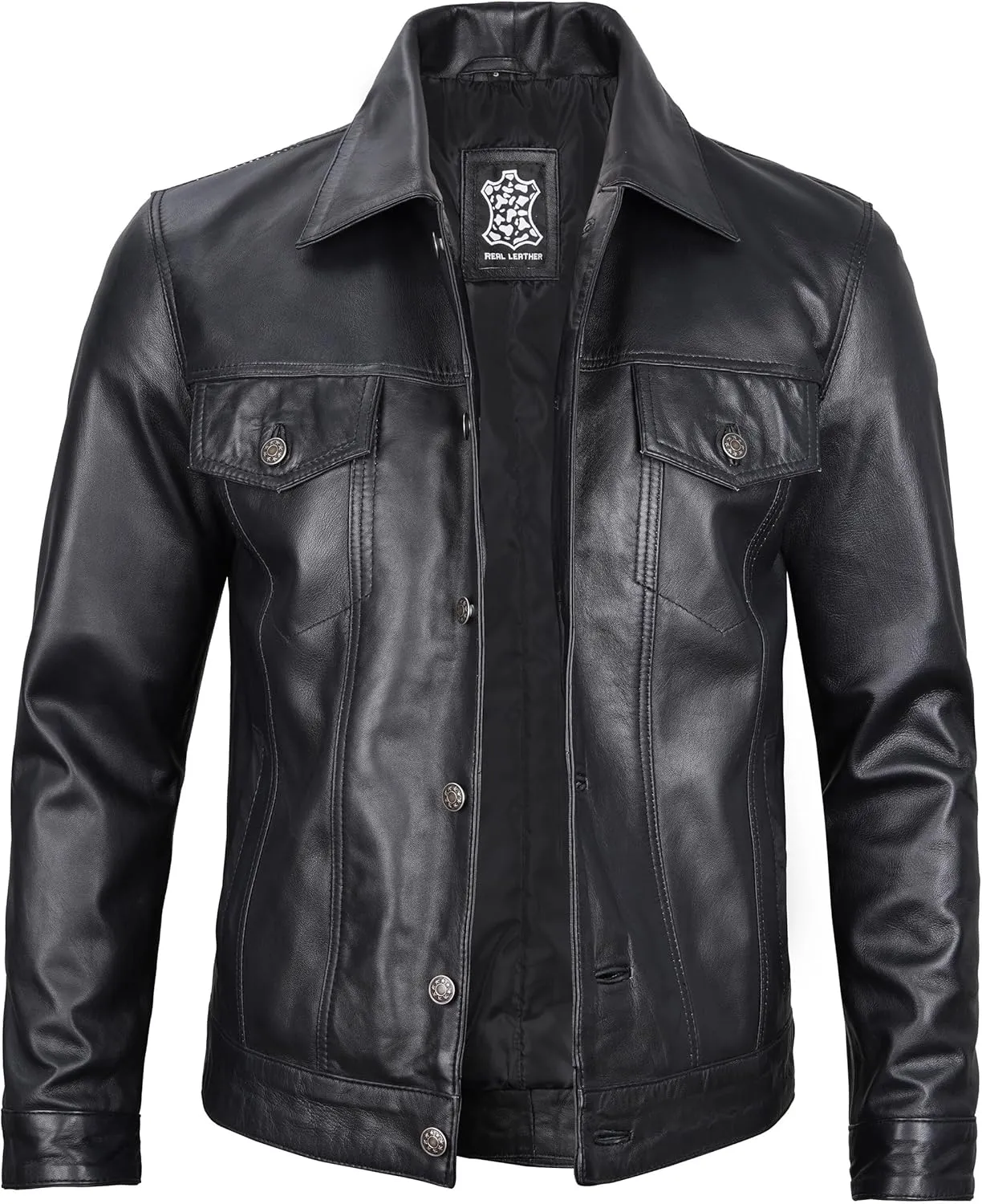 Blingsoul Premium Vintage Leather Jacket Men - Real Lambskin Trucker Mens Leather Jackets