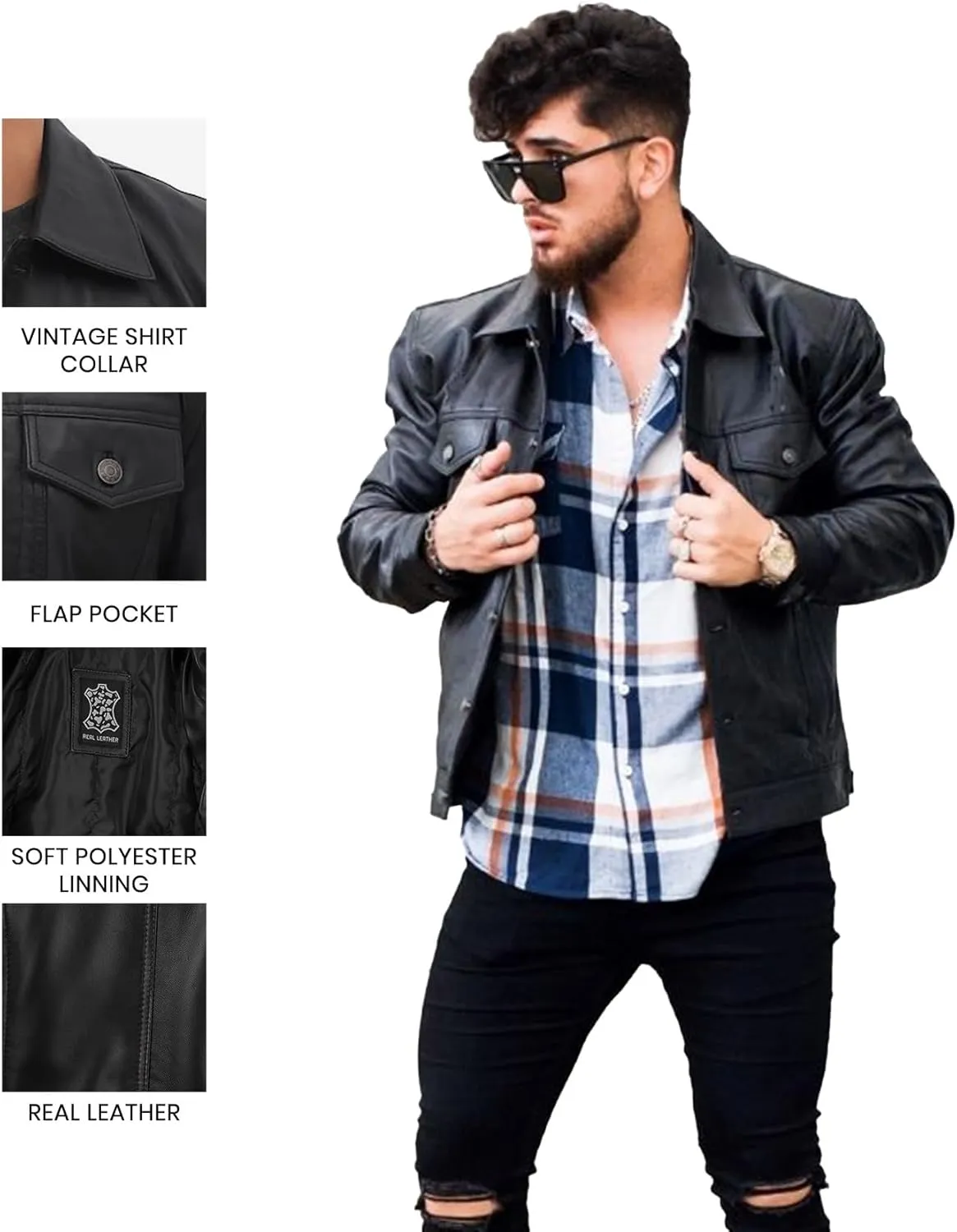 Blingsoul Premium Vintage Leather Jacket Men - Real Lambskin Trucker Mens Leather Jackets