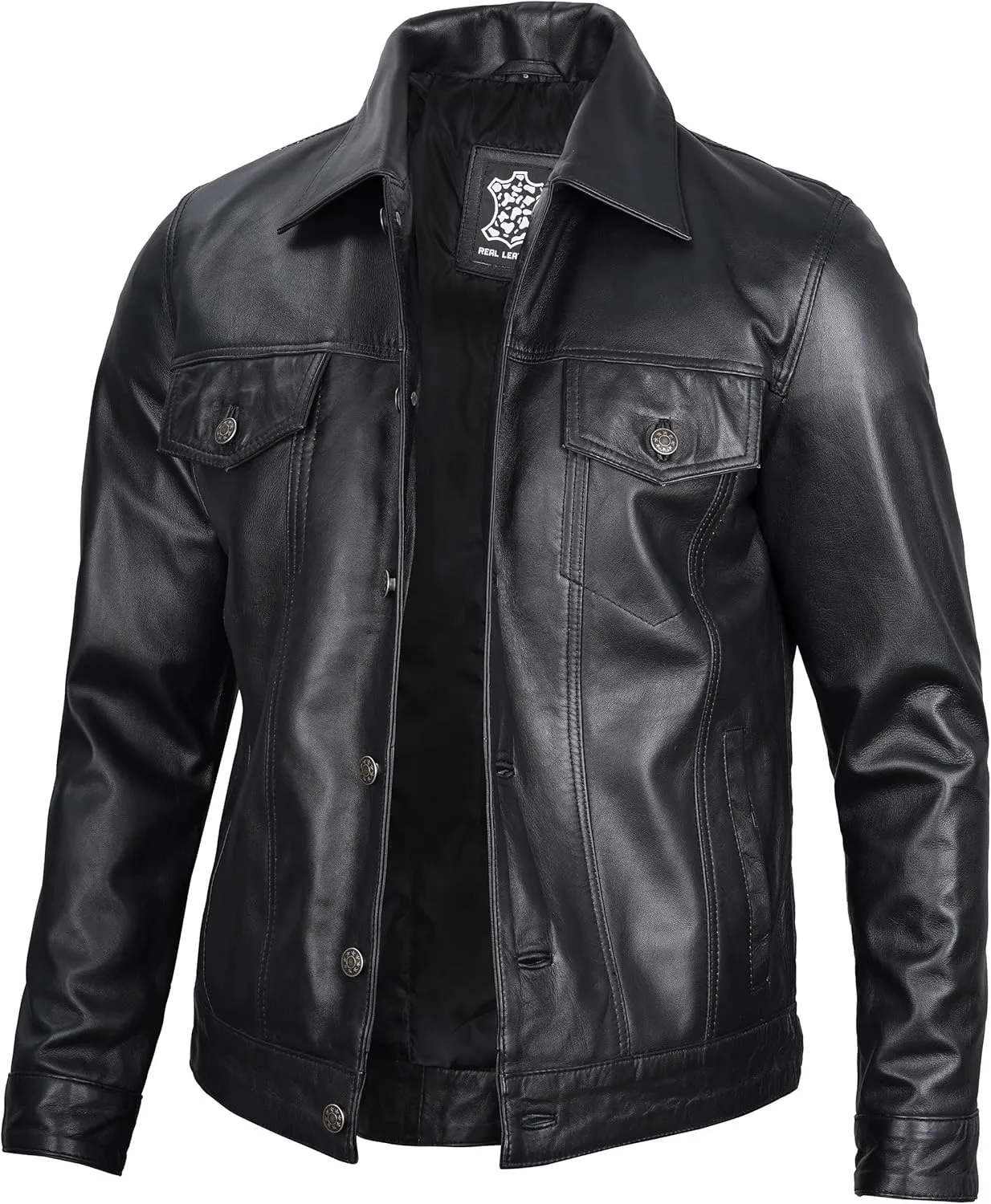 Blingsoul Premium Vintage Leather Jacket Men - Real Lambskin Trucker Mens Leather Jackets