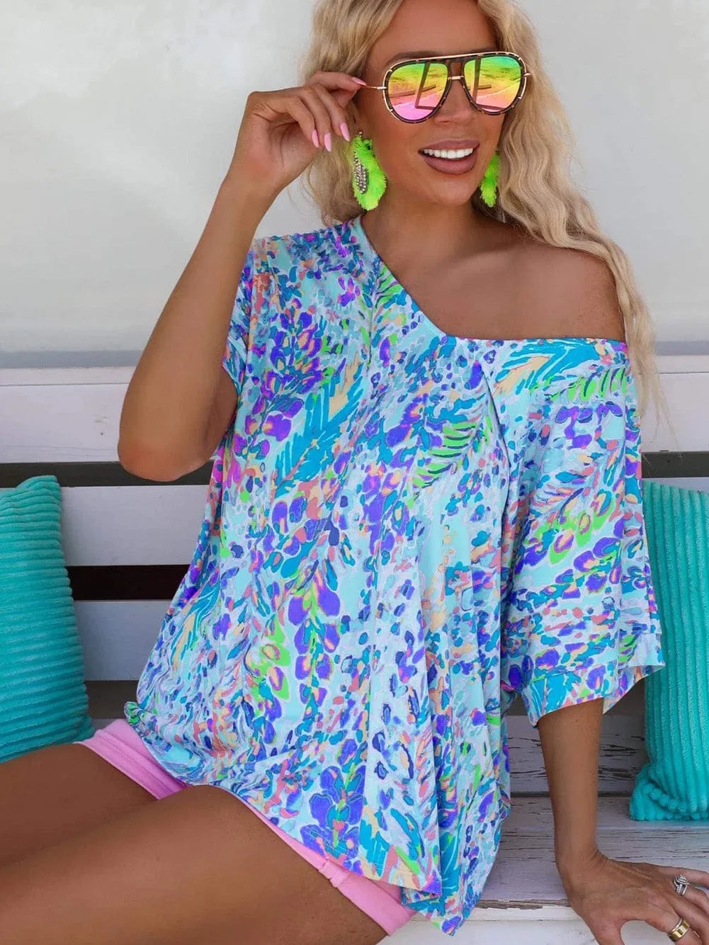 Blue Blossom Relaxed Fit Floral Top