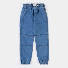 Boys Denim Stretch Pant Contrast Cargo-Mid Blue