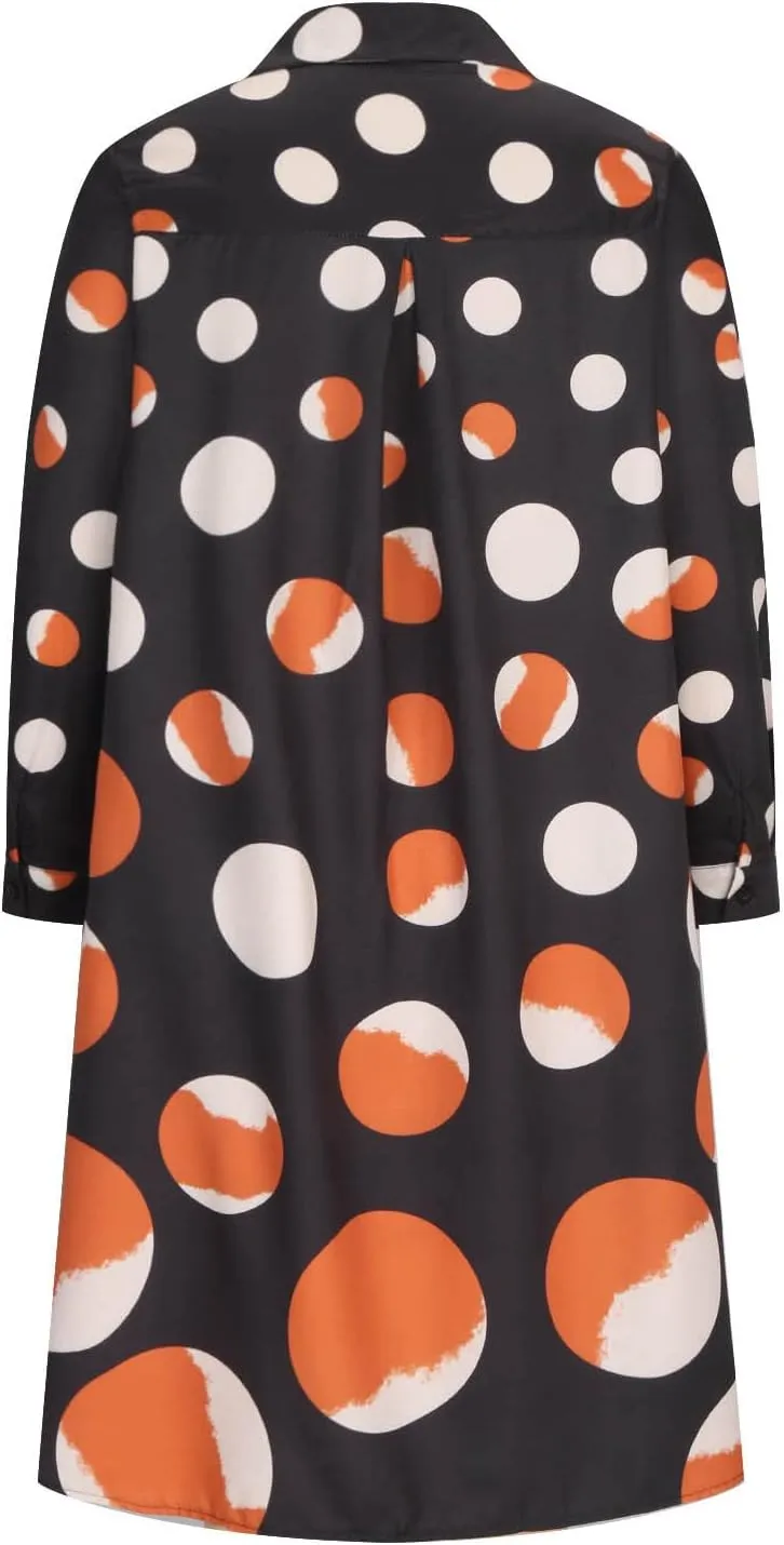 Ceboyel Shirt Dresses for Women 2023 Polka Dot Midi Dress Long Sleeve Button Down Dress Dressy Casual Ladies Clothing