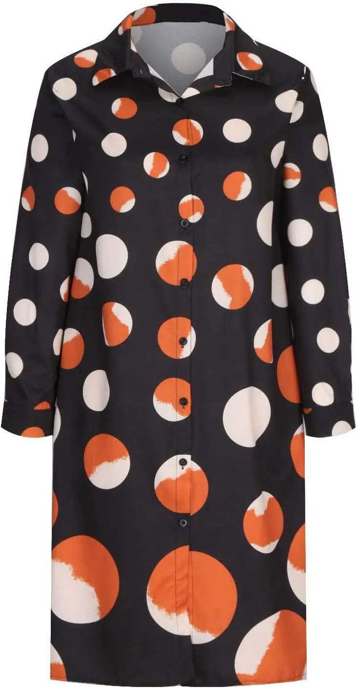 Ceboyel Shirt Dresses for Women 2023 Polka Dot Midi Dress Long Sleeve Button Down Dress Dressy Casual Ladies Clothing