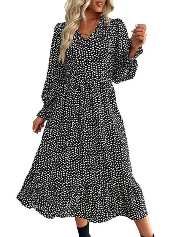 Chic Botanical Print Long Sleeve Dress for Women