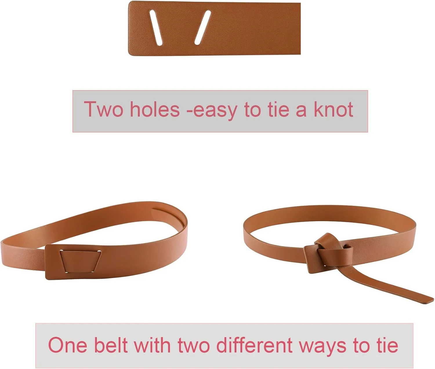 CHIC DIARY Women Fashion Knot Belt for Dress Jeans Cowhide PU Leather Tie Waist Belt No Buckle Cinch Belt