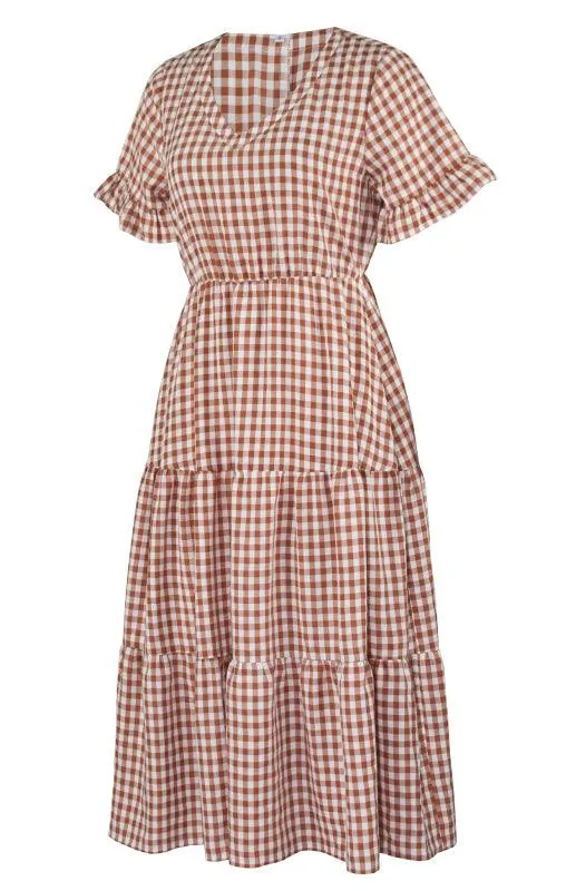 Chic Lattice Plaid Swing Dress - Women's Fashionable Outfit for Spring and Summer