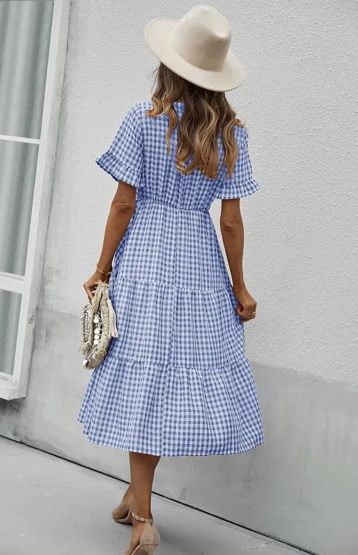 Chic Lattice Plaid Swing Dress - Women's Fashionable Outfit for Spring and Summer