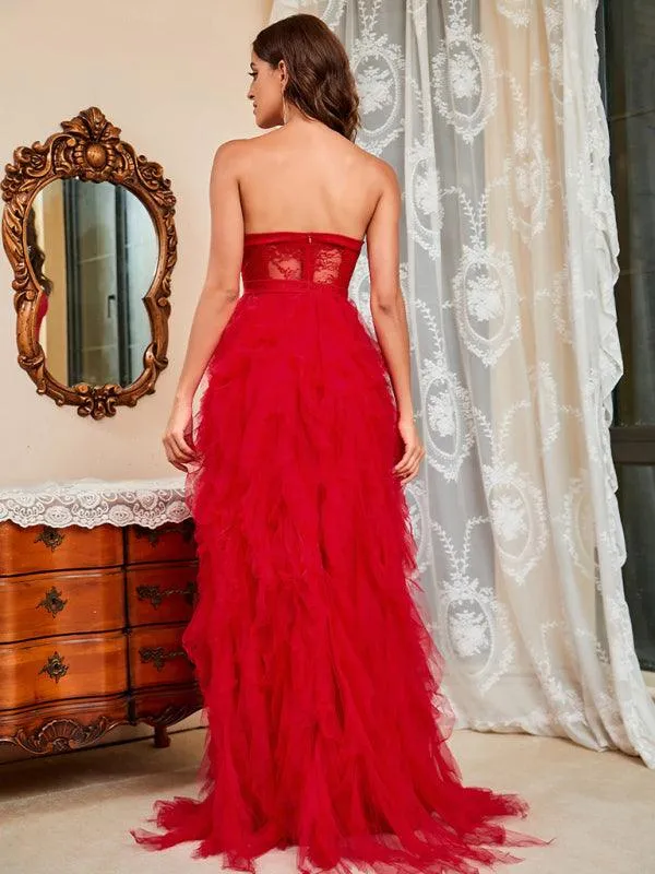 Chic Plus Size Lace Mesh Strapless Dress - Perfect for Spring/Summer Elegance