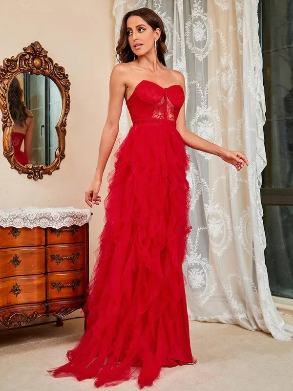 Chic Plus Size Lace Mesh Strapless Dress - Perfect for Spring/Summer Elegance