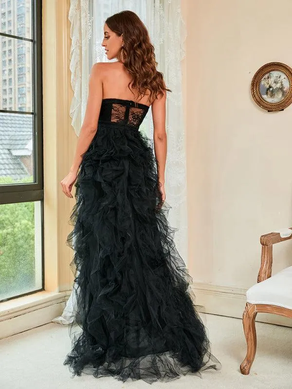 Chic Plus Size Lace Mesh Strapless Dress - Perfect for Spring/Summer Elegance
