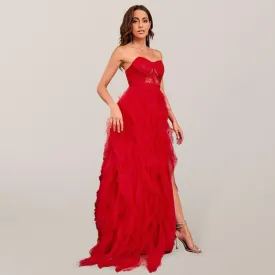 Chic Plus Size Lace Mesh Strapless Dress - Perfect for Spring/Summer Elegance
