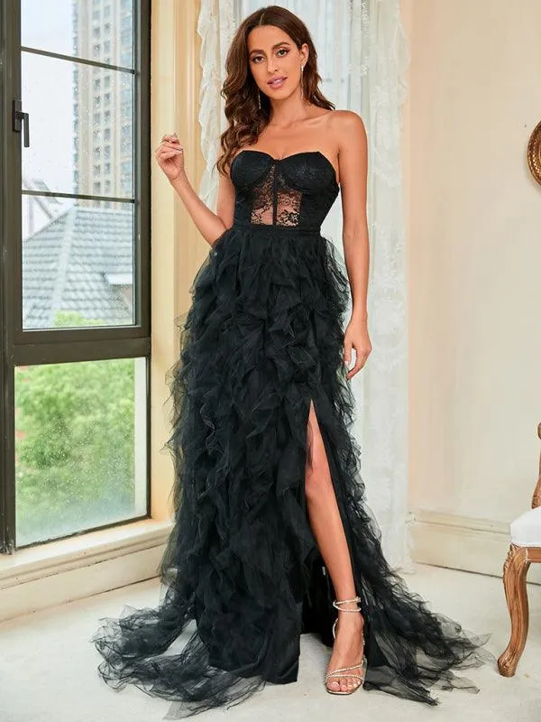 Chic Plus Size Lace Mesh Strapless Dress - Perfect for Spring/Summer Elegance