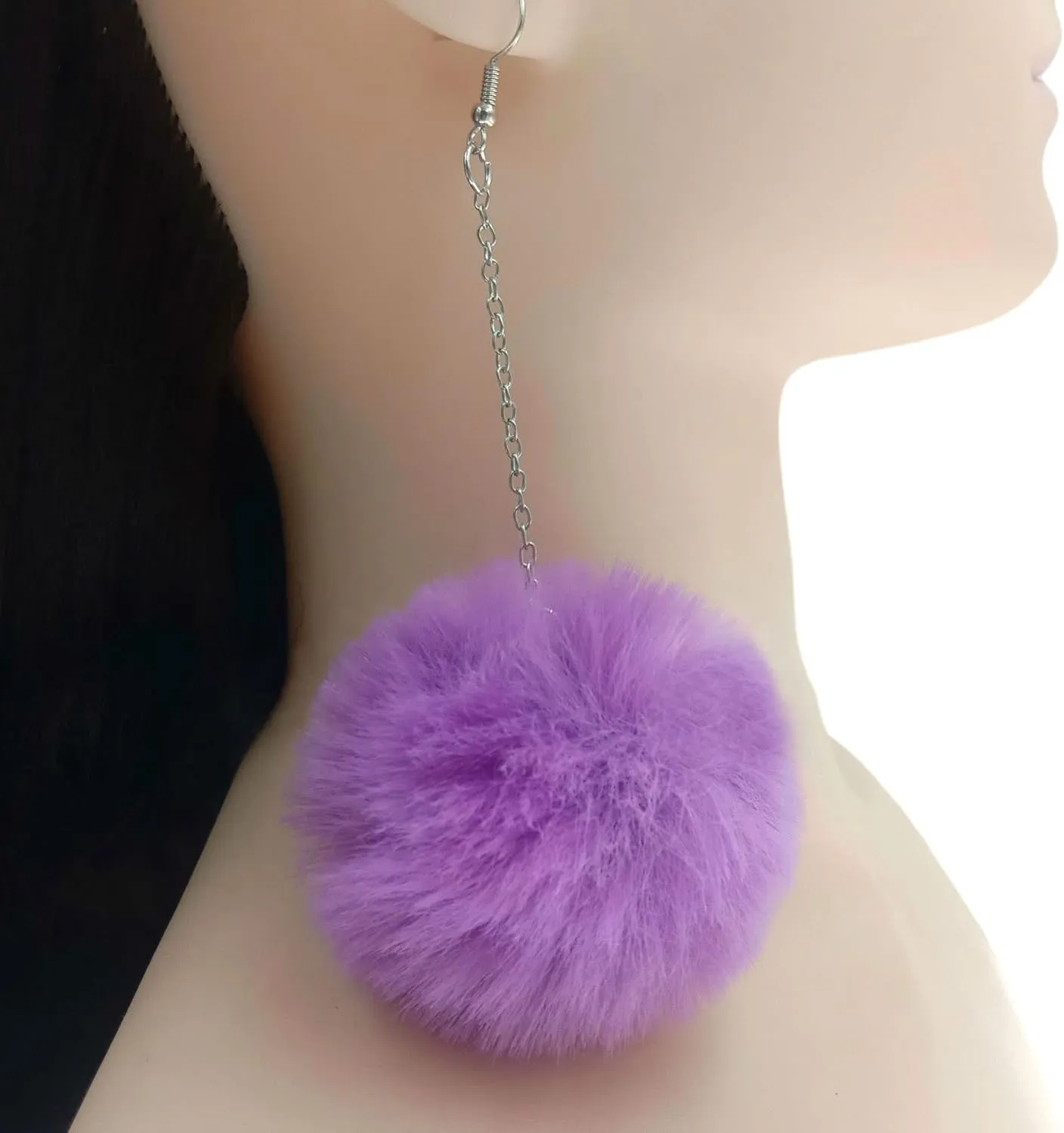 Colorful Pom Pom Earrings, Furry Ball Dangle Earrings for Women Winter Trendy Jewelry