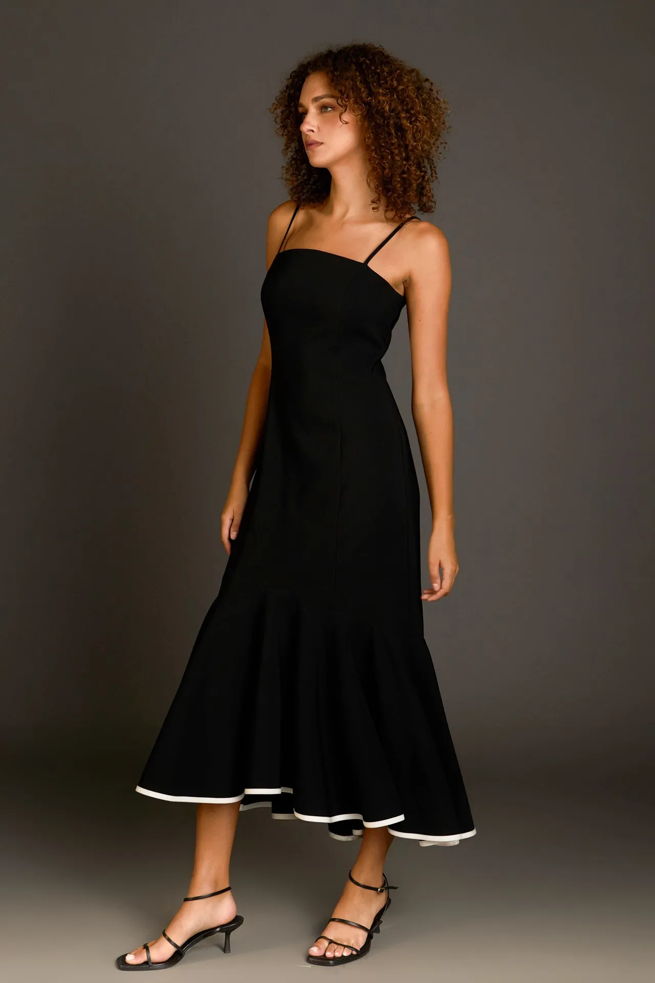 Contrast Binding Flounce Maxi Dress