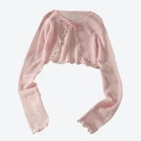 Elegant Ruffle Tie-Front Shrug Sweaters