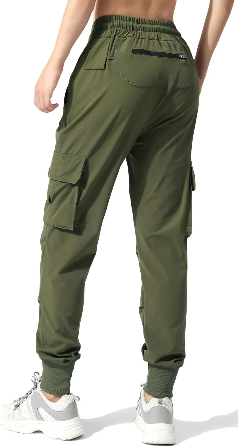 EXEKE Women's Lightweight Hiking Pants Quick Dry Tapered Cargo Joggers Stretch Workout Lounge Pants with Zipper Pockets