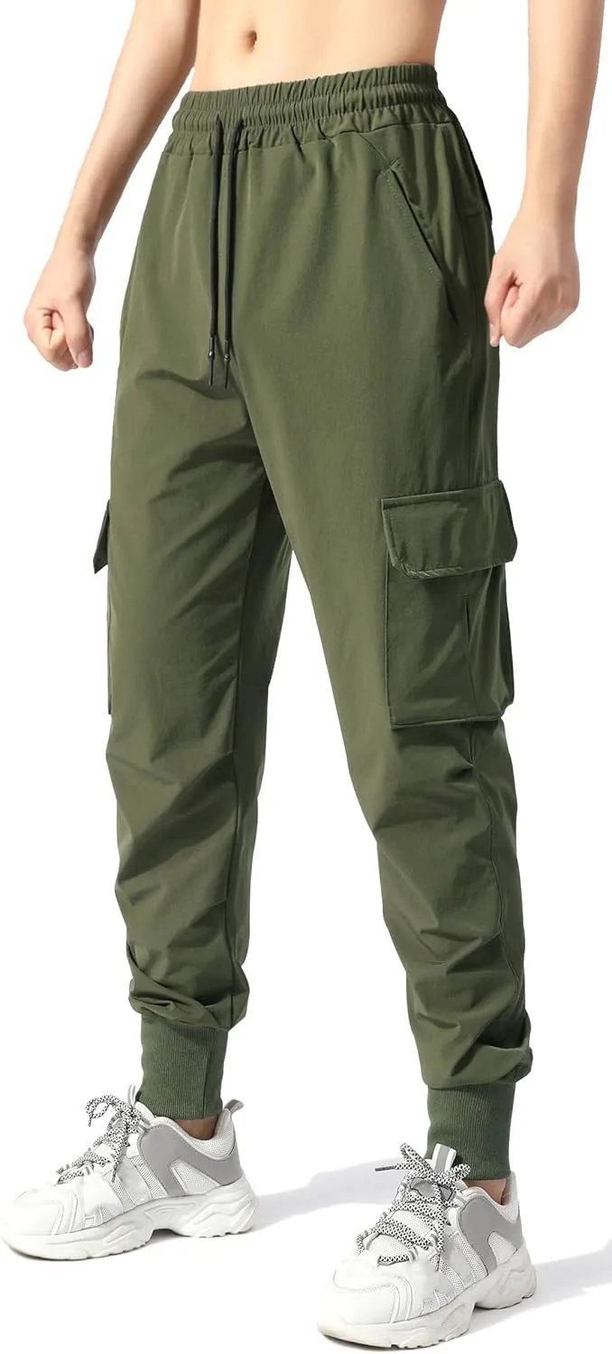 EXEKE Women's Lightweight Hiking Pants Quick Dry Tapered Cargo Joggers Stretch Workout Lounge Pants with Zipper Pockets