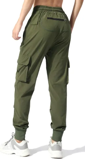 EXEKE Women's Lightweight Hiking Pants Quick Dry Tapered Cargo Joggers Stretch Workout Lounge Pants with Zipper Pockets