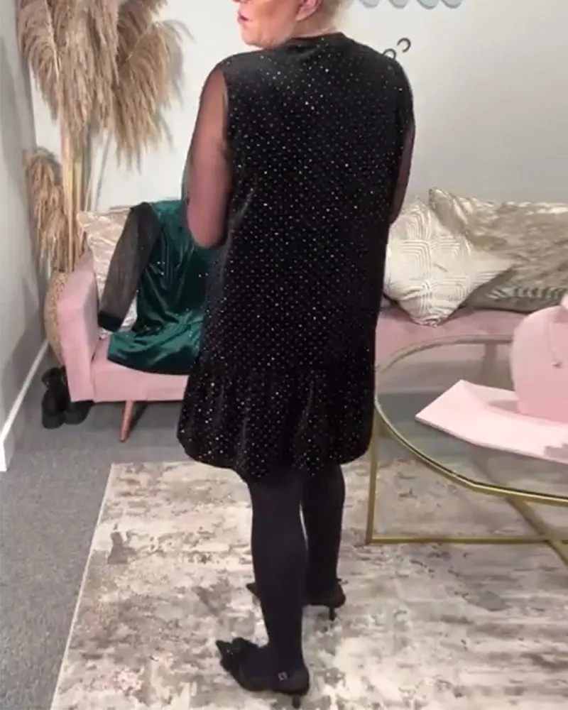 Fashionable Rhinestone Mesh Stitching Dress