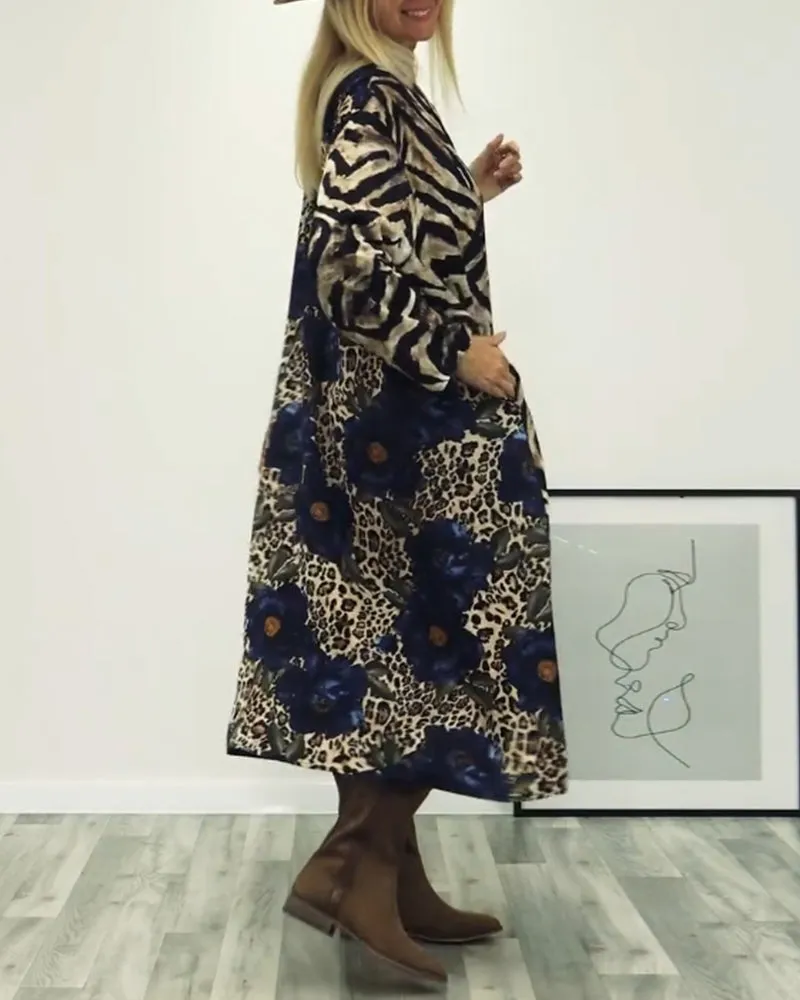 Fashionable zebra and leopard print patchwork dress