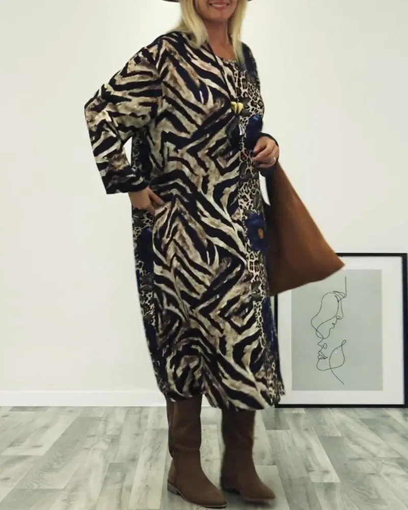 Fashionable zebra and leopard print patchwork dress