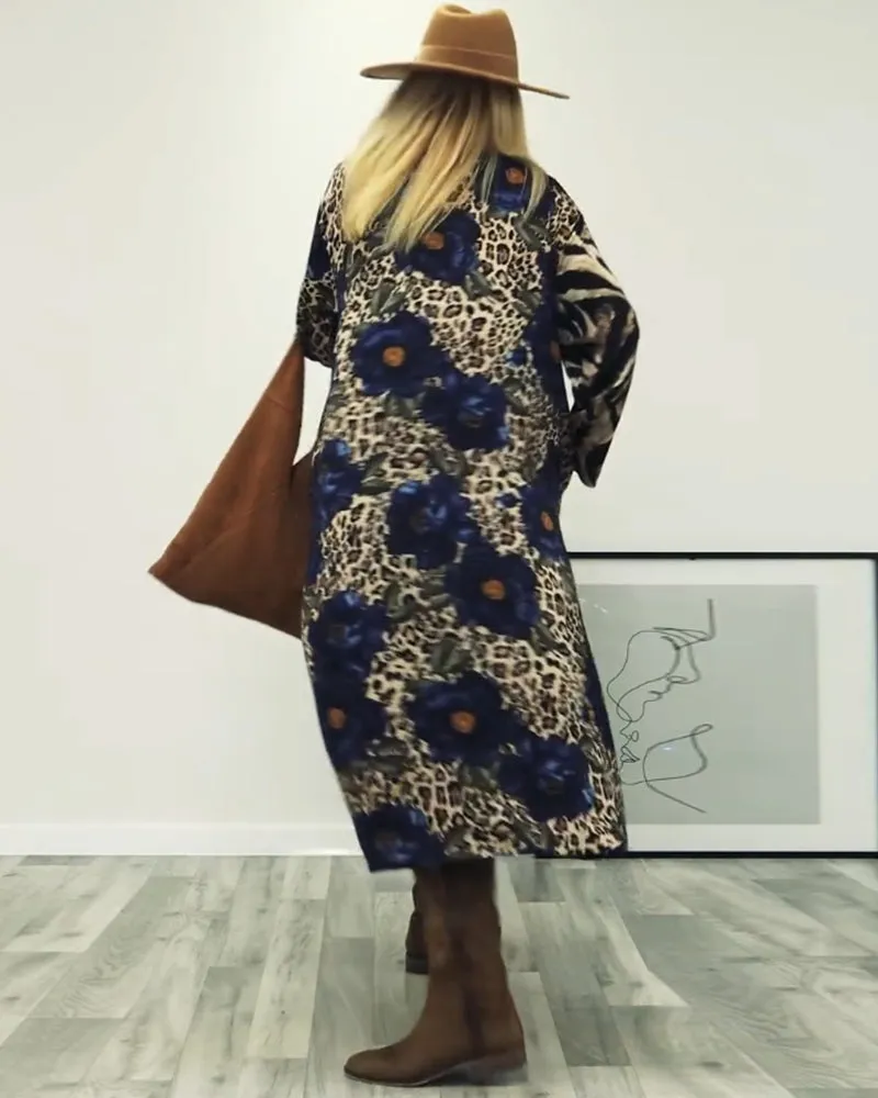 Fashionable zebra and leopard print patchwork dress