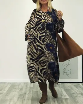 Fashionable zebra and leopard print patchwork dress