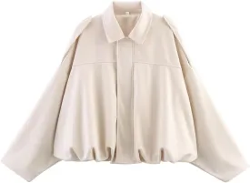 Faux Suede Jacket Women Oversized Long Sleeve Zip Up Epaulet Bomber Leather Jackets Oversized Casual Coat