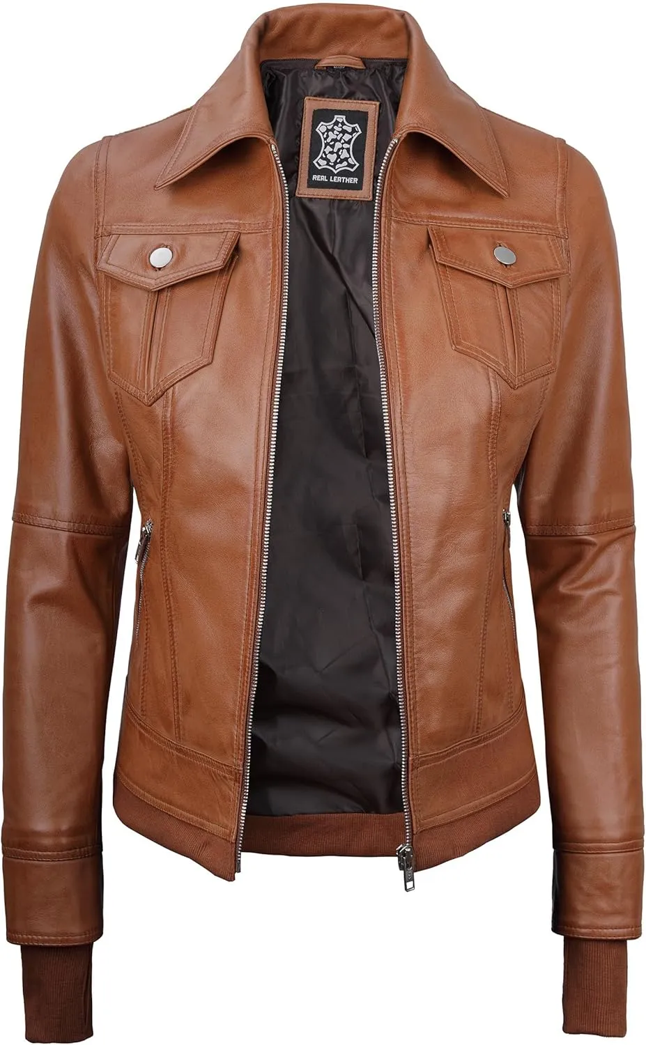 fjackets Leather Jackets For Women - Removable Hood & Bomber Real Lambskin Leather Jacket Womens