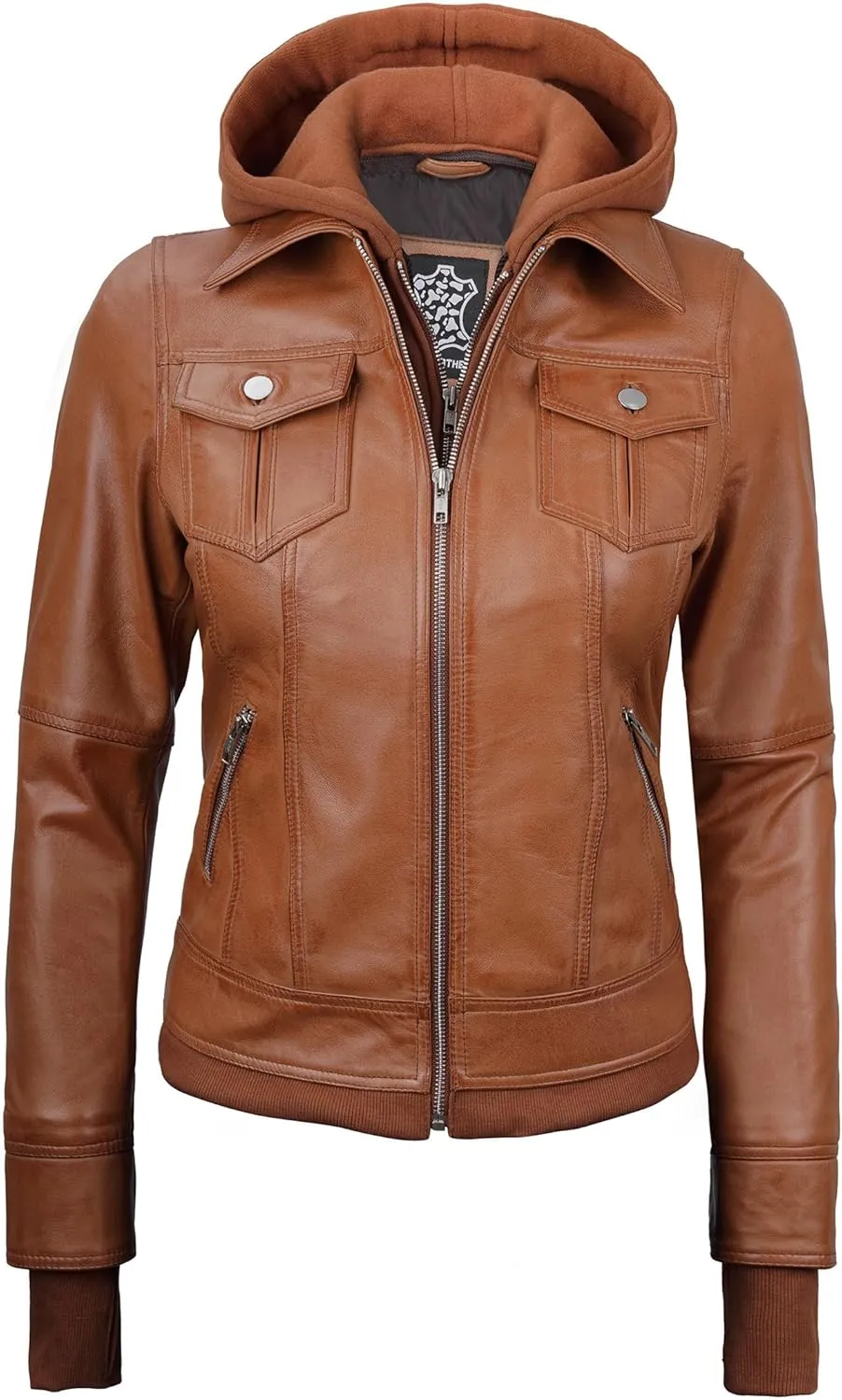 fjackets Leather Jackets For Women - Removable Hood & Bomber Real Lambskin Leather Jacket Womens