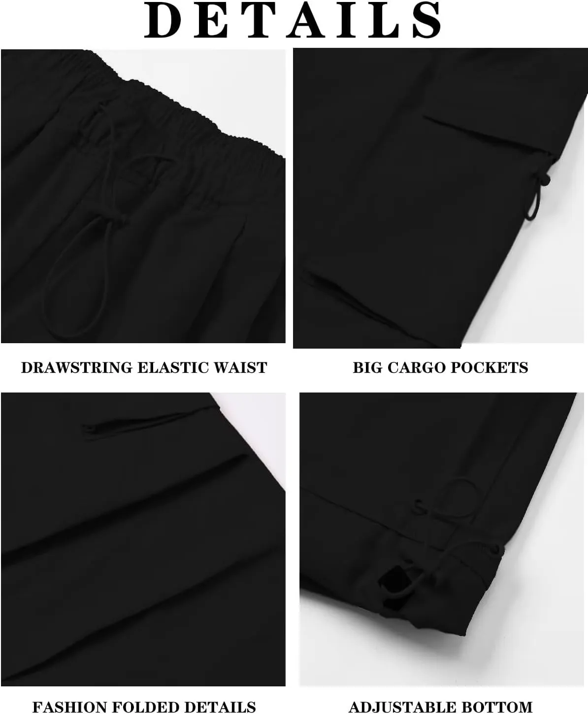HENGAO Girls Cargo Pants Casual Jogger Loose Fit Streetwear Parachute Pants