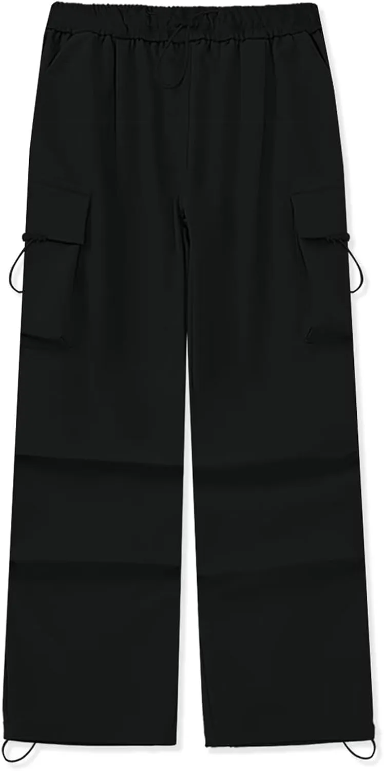 HENGAO Girls Cargo Pants Casual Jogger Loose Fit Streetwear Parachute Pants