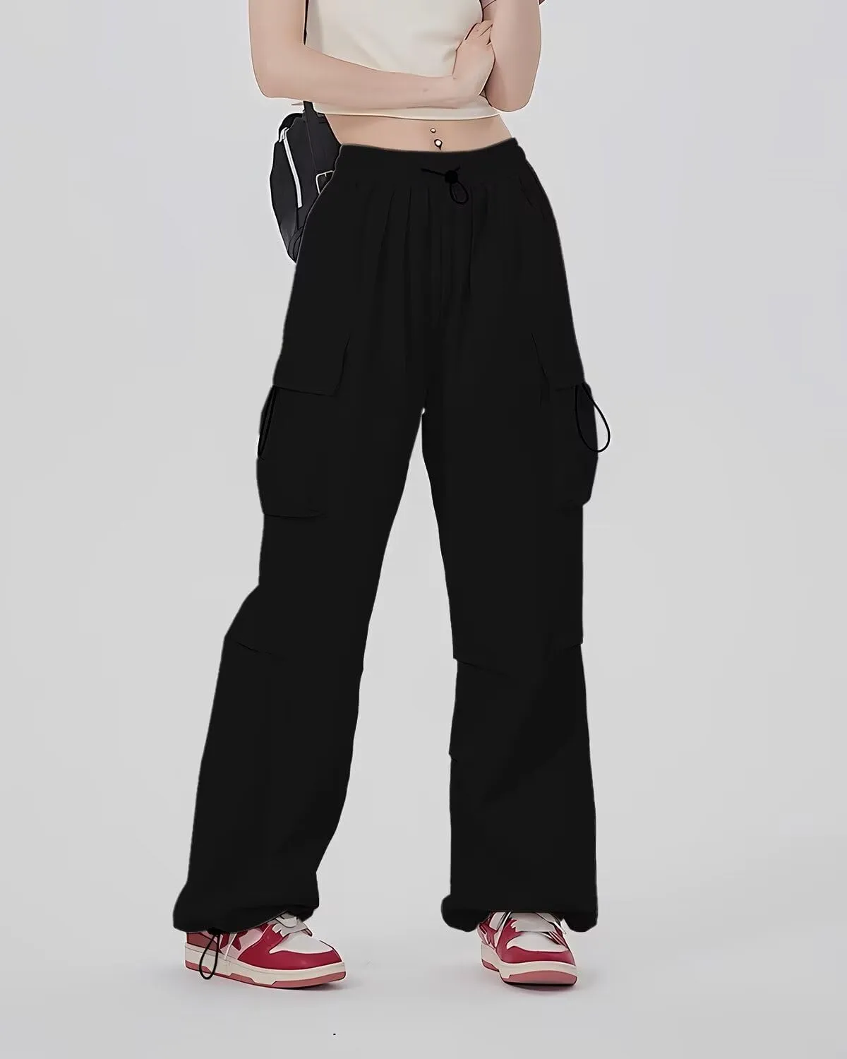 HENGAO Girls Cargo Pants Casual Jogger Loose Fit Streetwear Parachute Pants