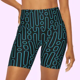 High Waisted Yoga Shorts Blue Morse Code
