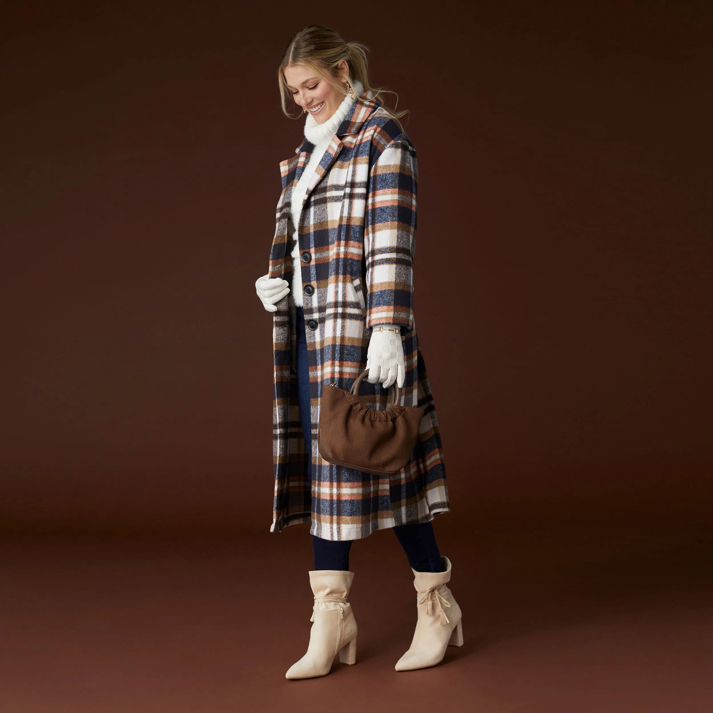 Hope Oversized Plaid Trench Coat - Winter White/Navy - Final Sale