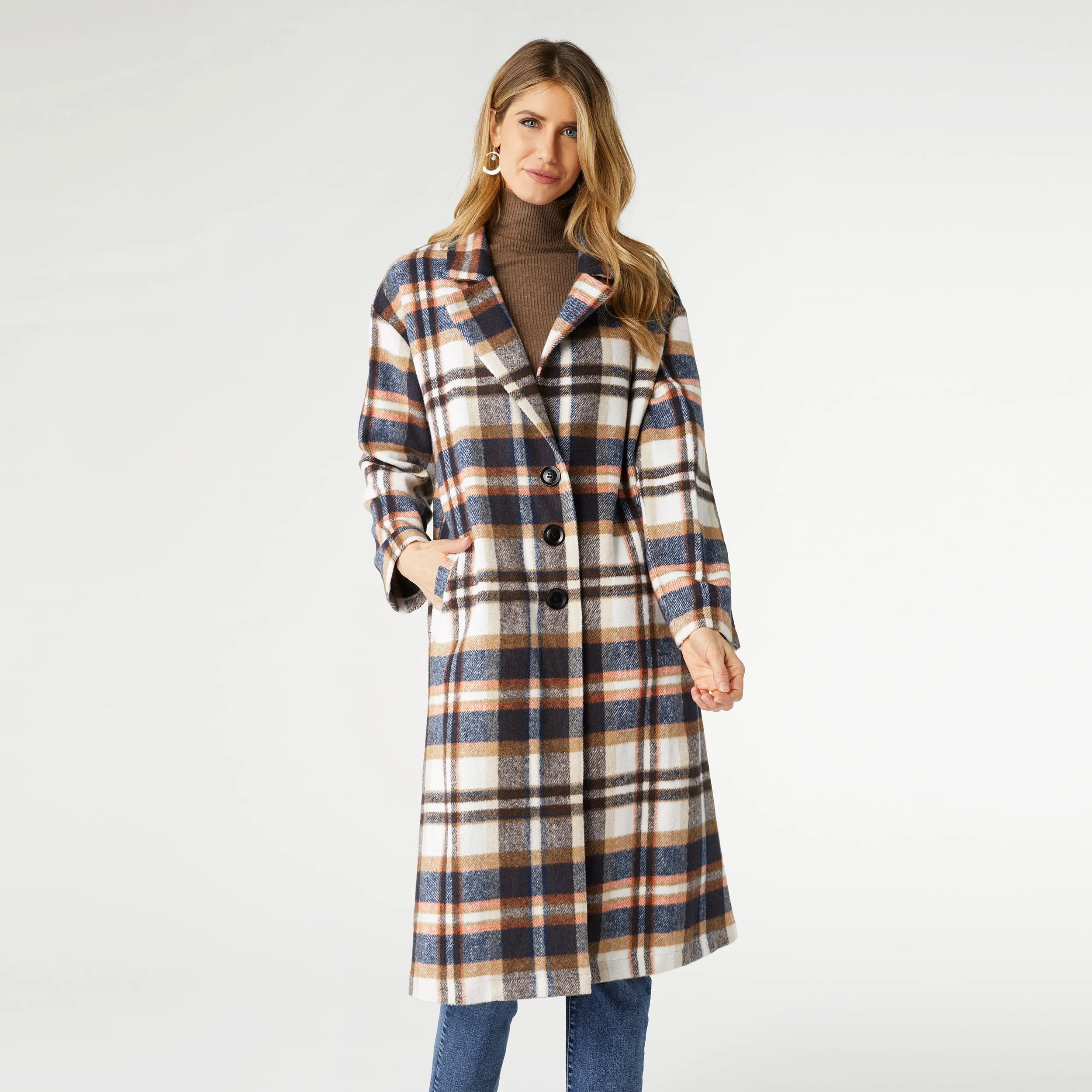 Hope Oversized Plaid Trench Coat - Winter White/Navy - Final Sale