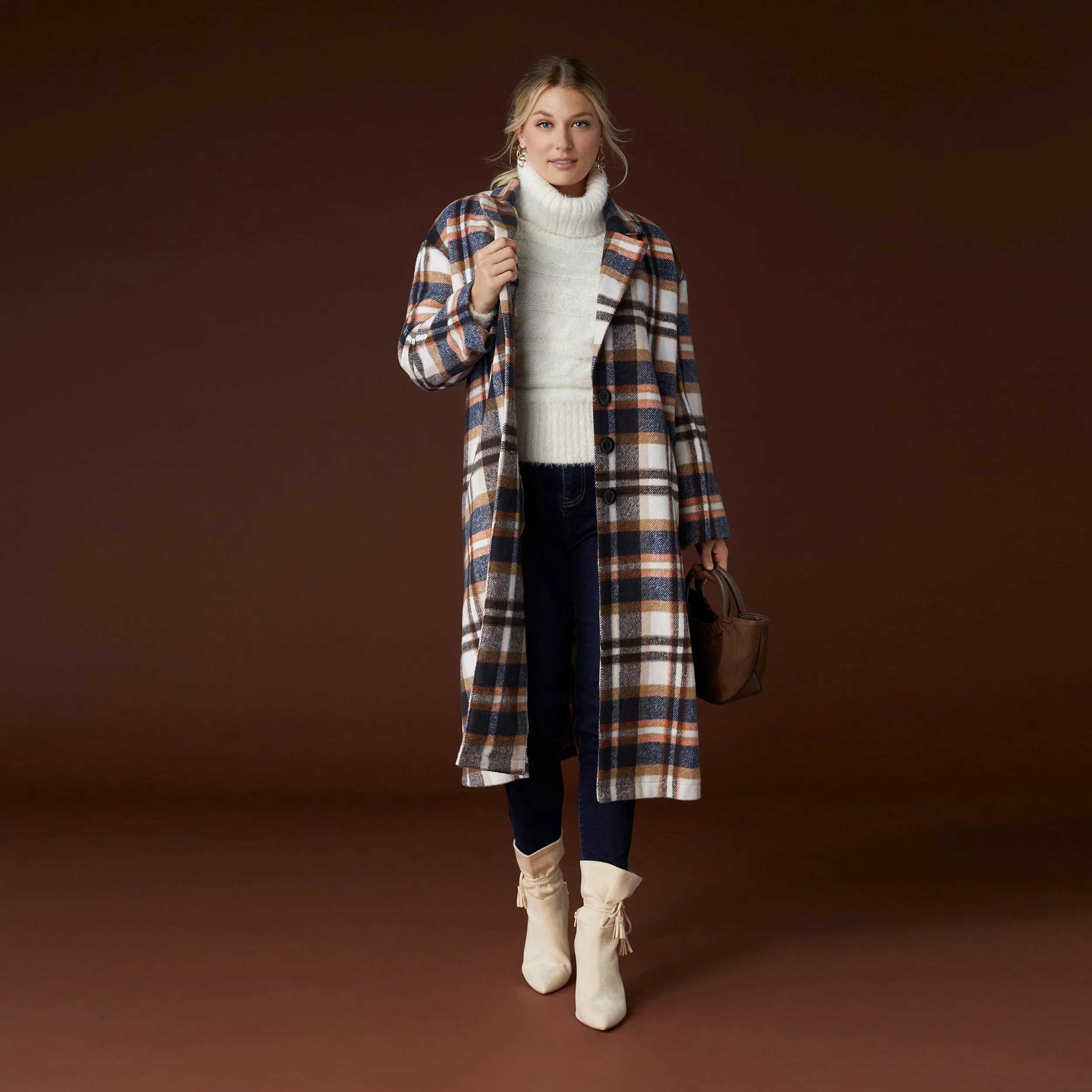 Hope Oversized Plaid Trench Coat - Winter White/Navy - Final Sale
