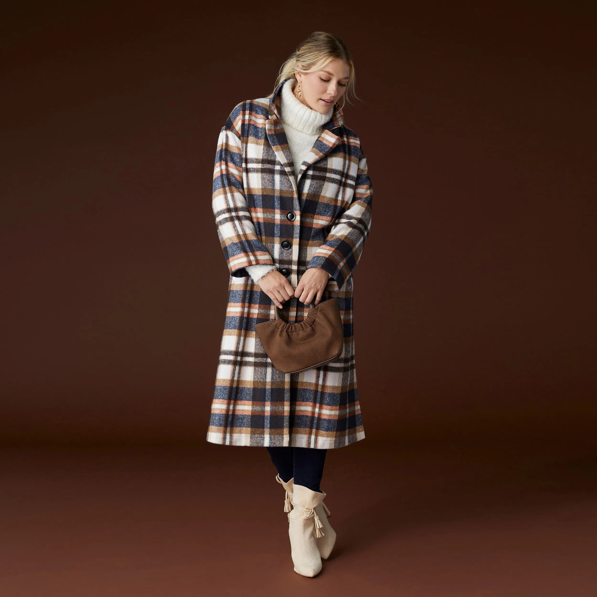 Hope Oversized Plaid Trench Coat - Winter White/Navy - Final Sale