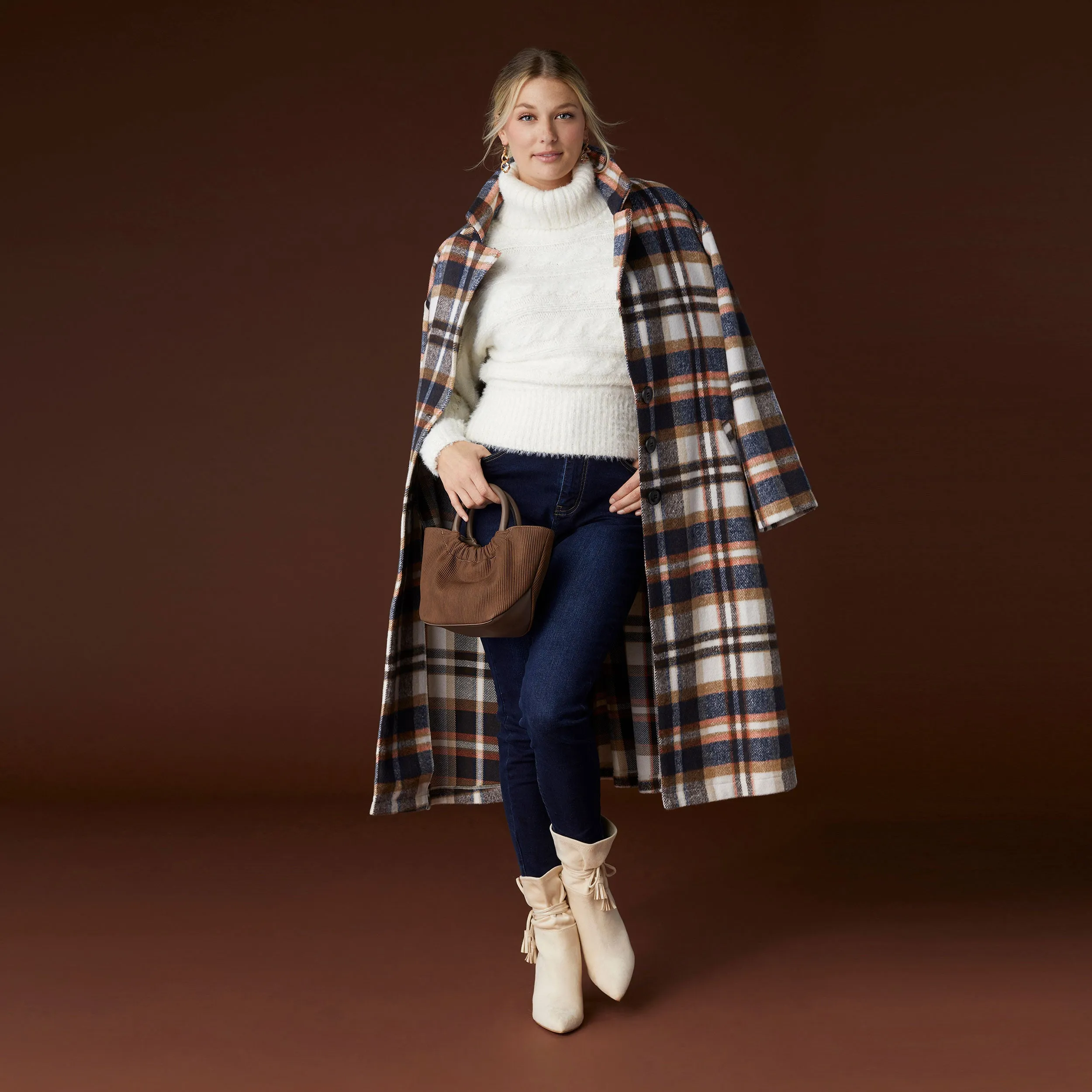 Hope Oversized Plaid Trench Coat - Winter White/Navy - Final Sale