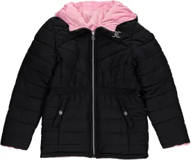 Juicy Couture Girls Reversable Coat, Faux Fur Hooded Winter Jacket, Warm Padded Parka Hoodie, Kids Heavyweight Winter Coat