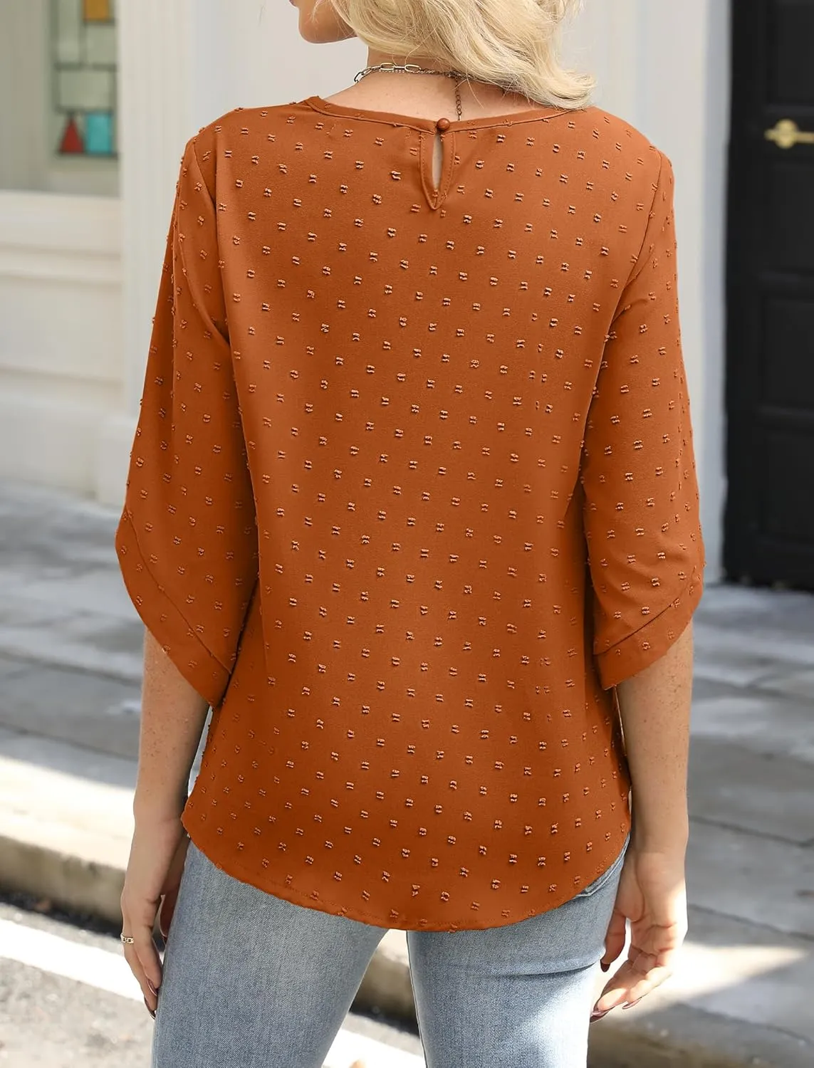JUSTFASHIONNOW Womens Tops Dressy Casual 3/4 Sleeve Blouses Summer Tops 2025 Trendy Swiss Dots Shirts